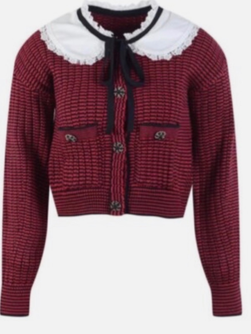 Women Bow Lace-up Doll Collar Cardigan Knit Top Size s